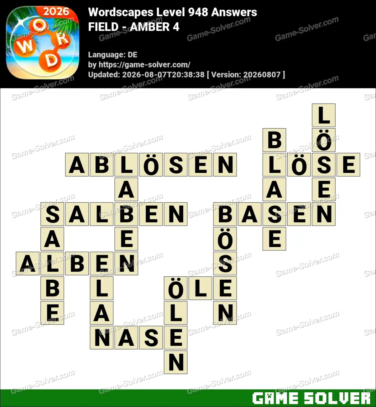 Wordscapes Deutsche Level 948 Answers — FIELD - AMBER 4