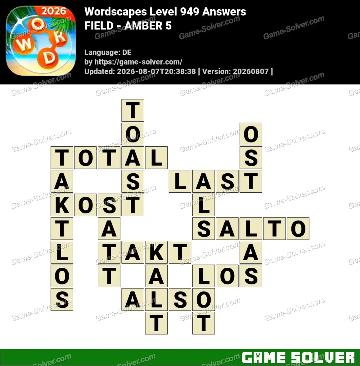 Wordscapes Deutsche Level 949 Answers — FIELD - AMBER 5