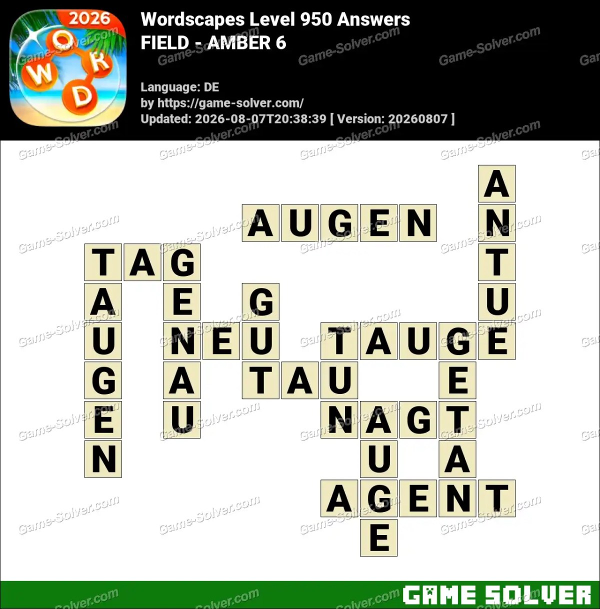 Wordscapes Deutsche Level 950 Answers — FIELD - AMBER 6