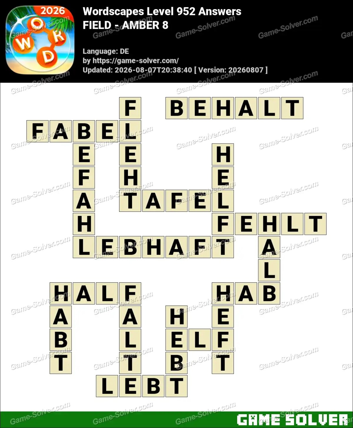 Wordscapes Deutsche Level 952 Answers — FIELD - AMBER 8