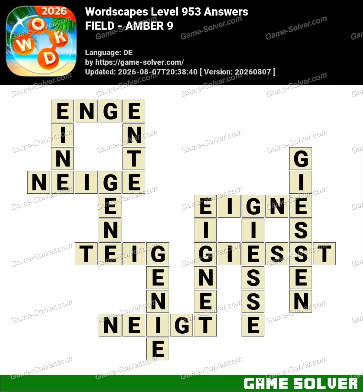 Wordscapes Deutsche Level 953 Answers — FIELD - AMBER 9