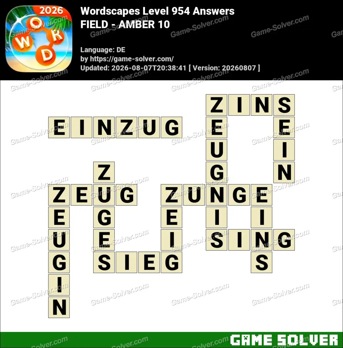 Wordscapes Deutsche Level 954 Answers — FIELD - AMBER 10