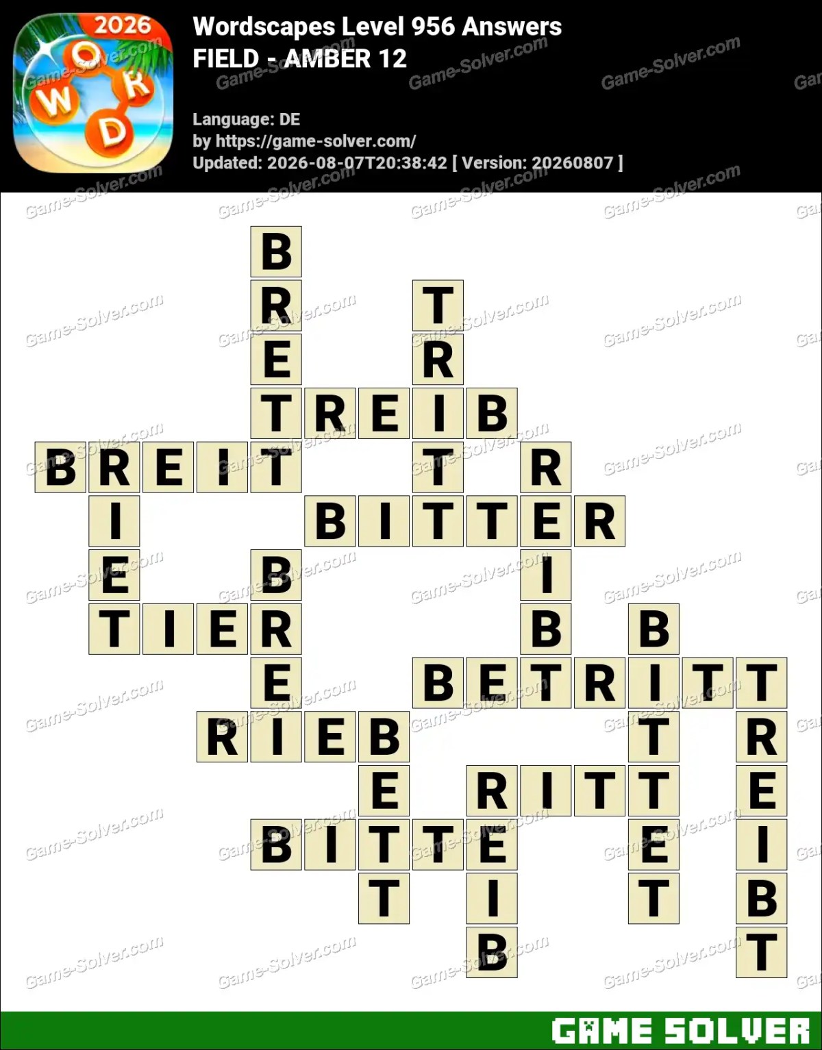 Wordscapes Deutsche Level 956 Answers — FIELD - AMBER 12