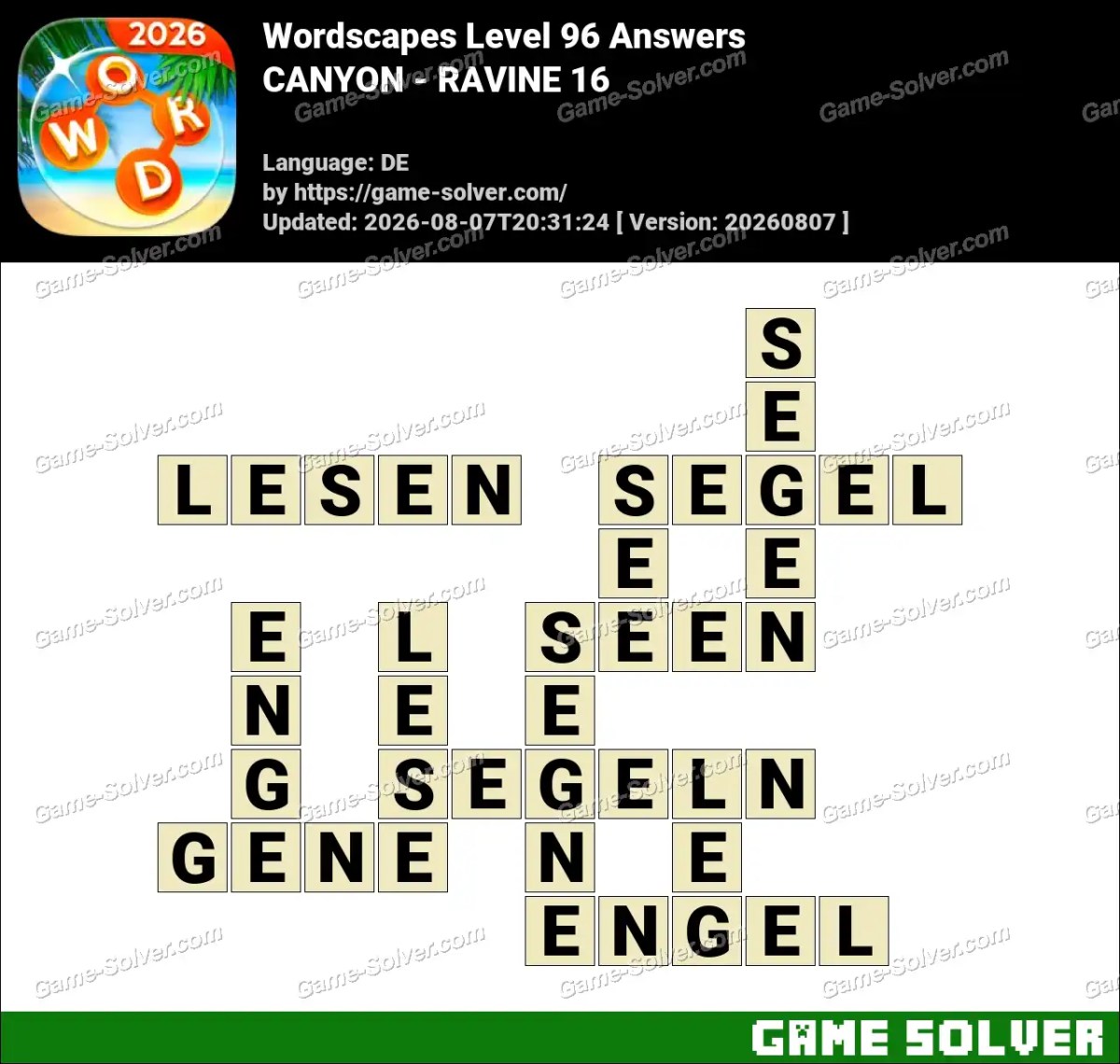Wordscapes Deutsche Level 96 Answers — CANYON - RAVINE 16 Wordscapes Deutsche Level 96 Answers — CANYON - RAVINE 16