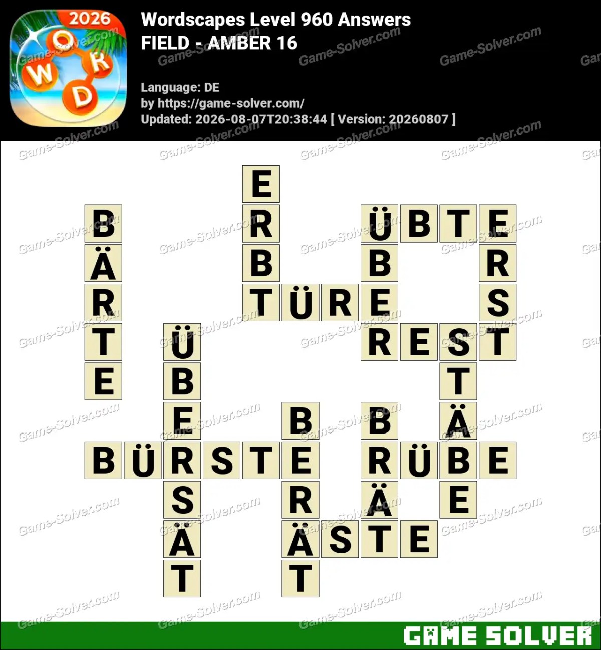 Wordscapes Deutsche Level 960 Answers — FIELD - AMBER 16