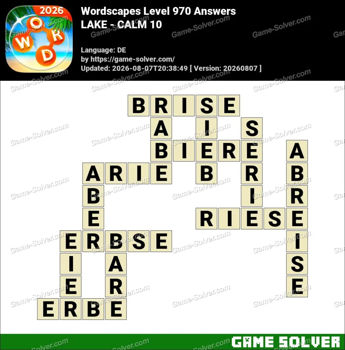 Wordscapes Deutsche Level 970 Answers — LAKE - CALM 10 Wordscapes Deutsche Level 970 Answers — LAKE - CALM 10