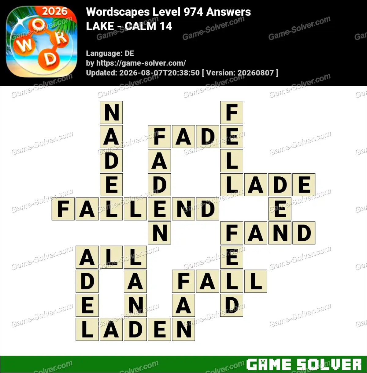 Wordscapes Deutsche Level 974 Answers — LAKE - CALM 14 Wordscapes Deutsche Level 974 Answers — LAKE - CALM 14