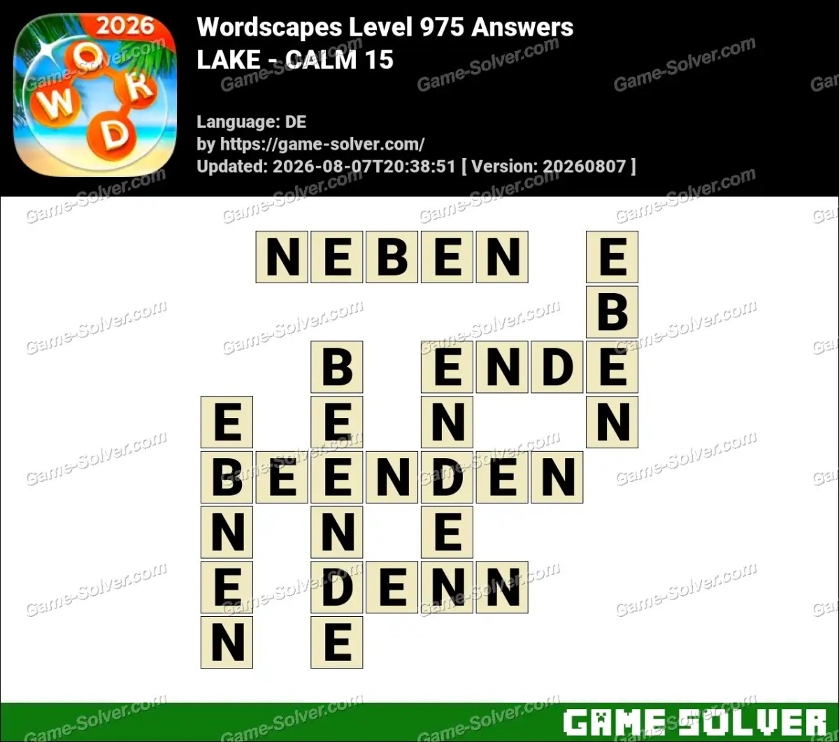 Wordscapes Deutsche Level 975 Answers — LAKE - CALM 15 Wordscapes Deutsche Level 975 Answers — LAKE - CALM 15