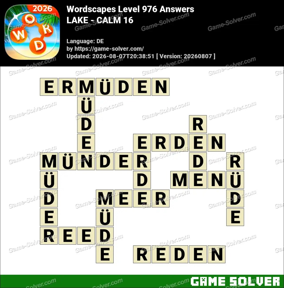Wordscapes Deutsche Level 976 Answers — LAKE - CALM 16 Wordscapes Deutsche Level 976 Answers — LAKE - CALM 16