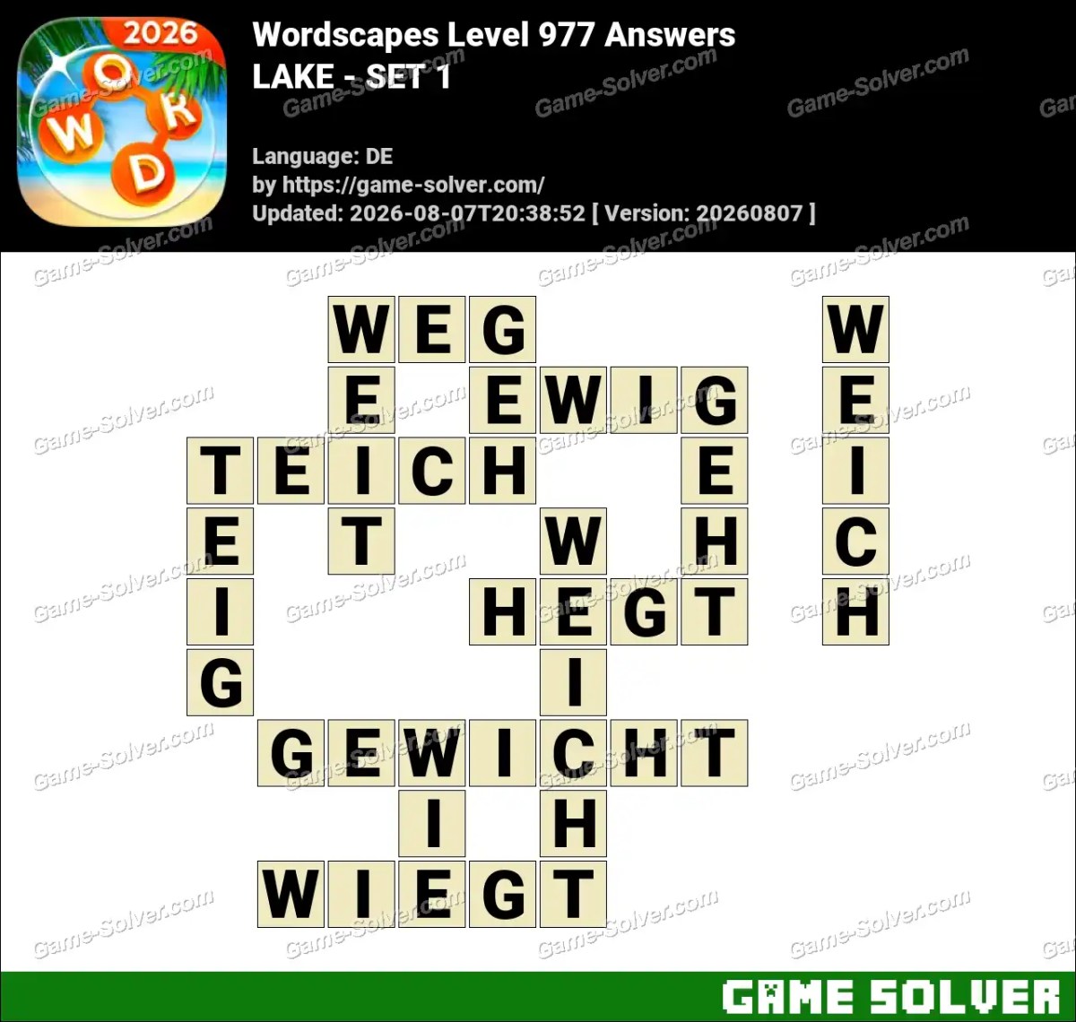 Wordscapes Deutsche Level 977 Answers — LAKE - SET 1 Wordscapes Deutsche Level 977 Answers — LAKE - SET 1