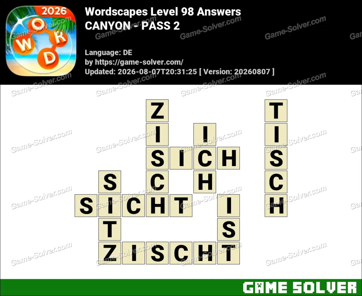 Wordscapes Deutsche Level 98 Answers — CANYON - PASS 2 Wordscapes Deutsche Level 98 Answers — CANYON - PASS 2