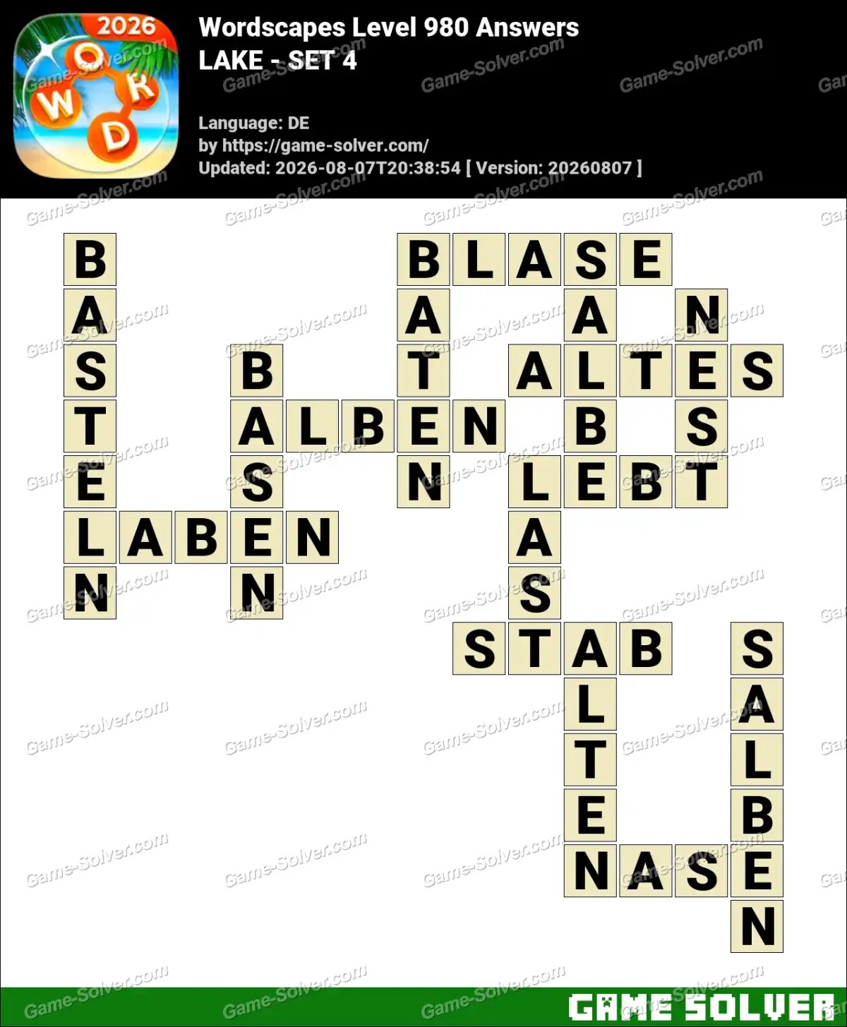 Wordscapes Deutsche Level 980 Answers — LAKE - SET 4