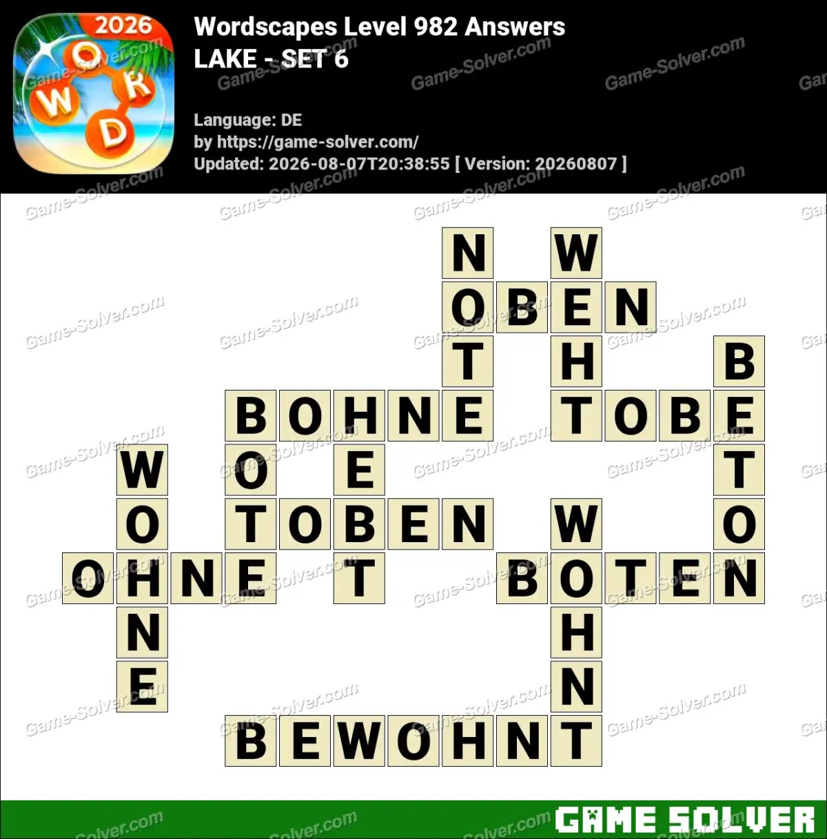 Wordscapes Deutsche Level 982 Answers — LAKE - SET 6