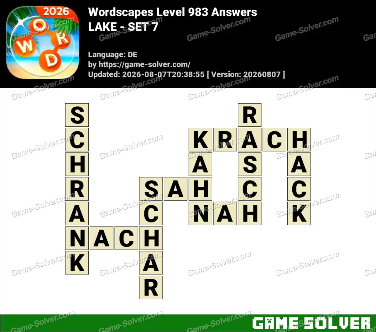 Wordscapes Deutsche Level 983 Answers — LAKE - SET 7