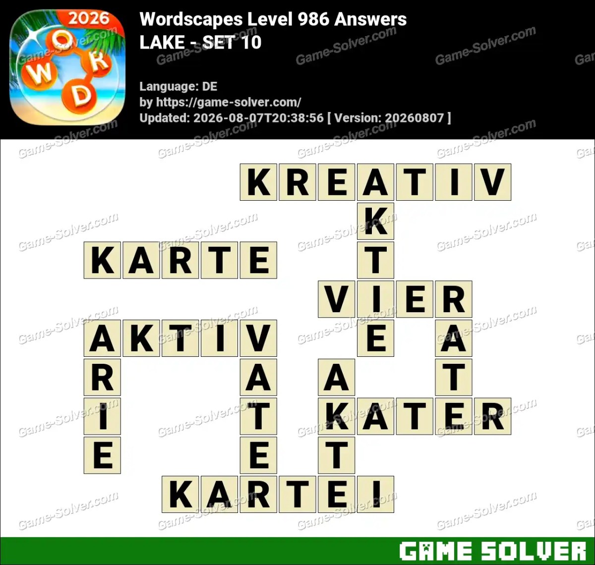 Wordscapes Deutsche Level 986 Answers — LAKE - SET 10 Wordscapes Deutsche Level 986 Answers — LAKE - SET 10