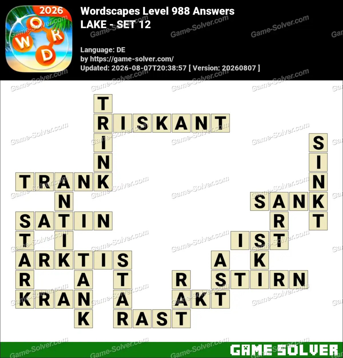 Wordscapes Deutsche Level 988 Answers — LAKE - SET 12 Wordscapes Deutsche Level 988 Answers — LAKE - SET 12