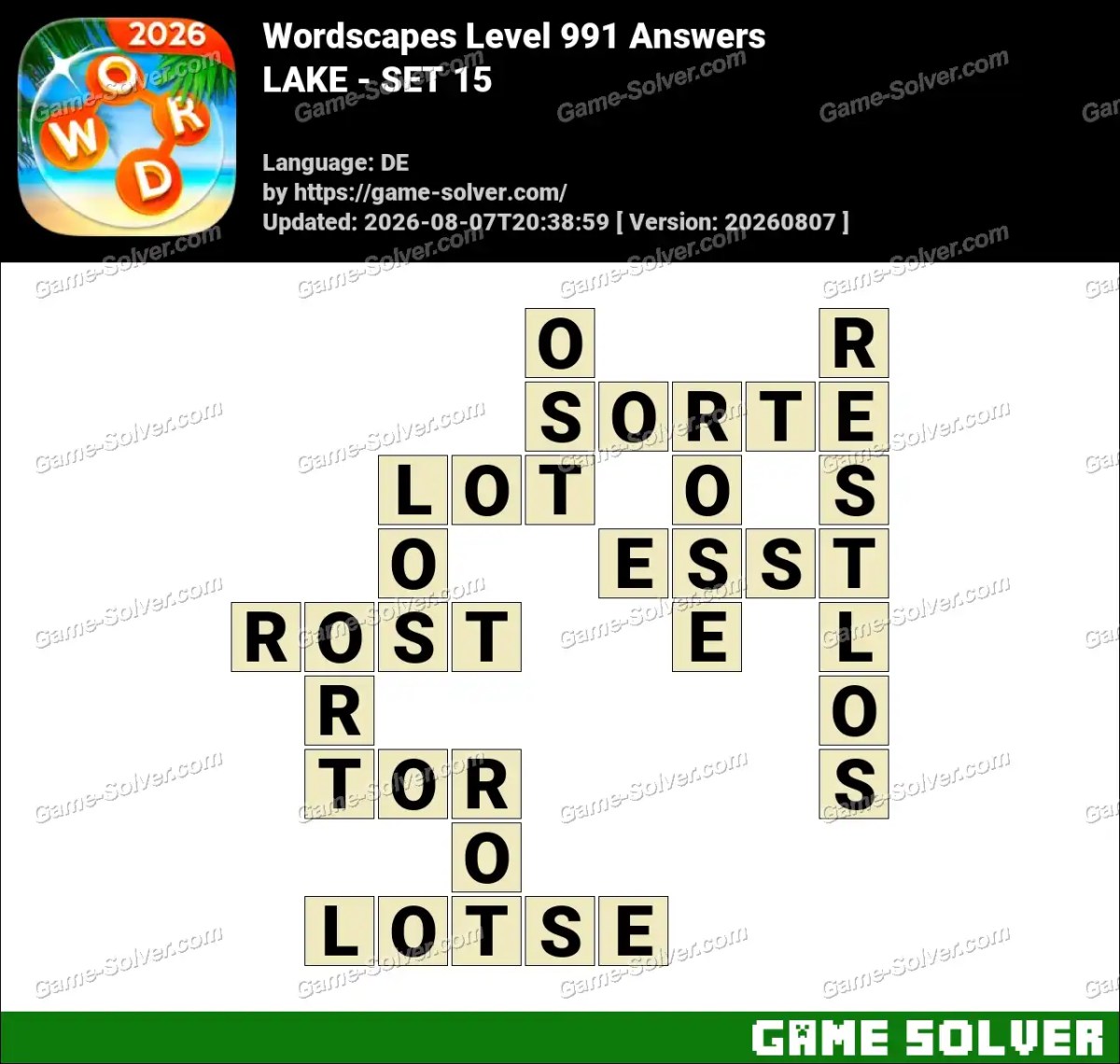 Wordscapes Deutsche Level 991 Answers — LAKE - SET 15 Wordscapes Deutsche Level 991 Answers — LAKE - SET 15