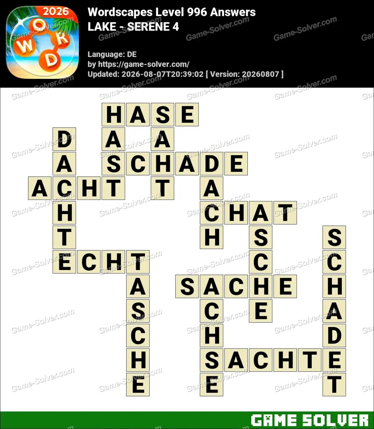 Wordscapes Deutsche Level 996 Answers — LAKE - SERENE 4