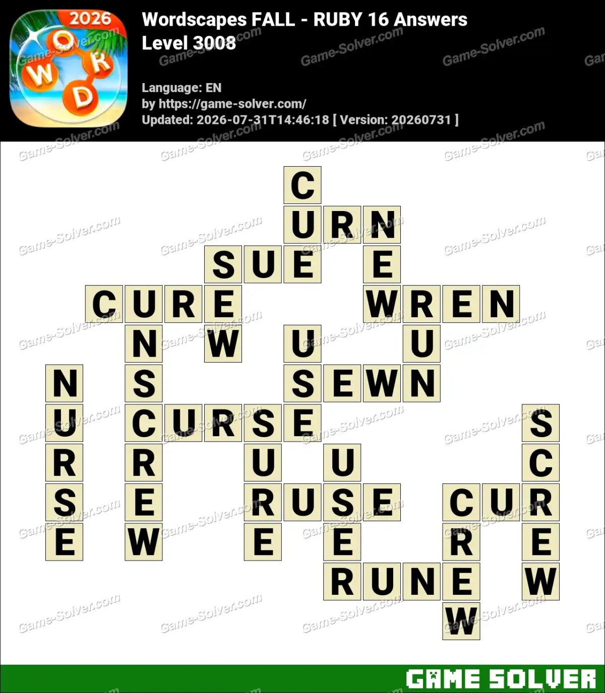Wordscapes FALL - RUBY 16 Answers