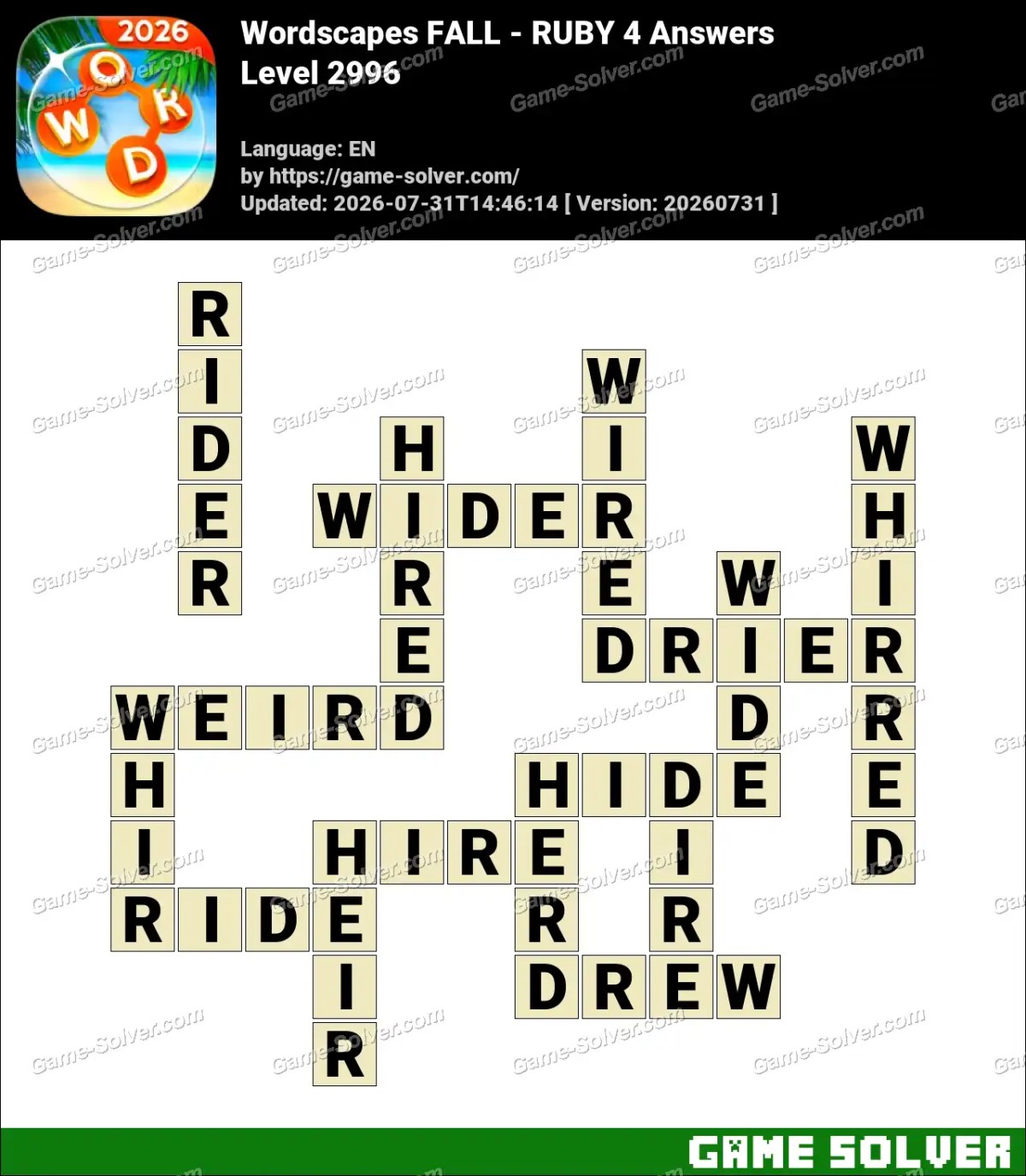 Wordscapes FALL - RUBY 4 Answers Wordscapes FALL - RUBY 4 Answers