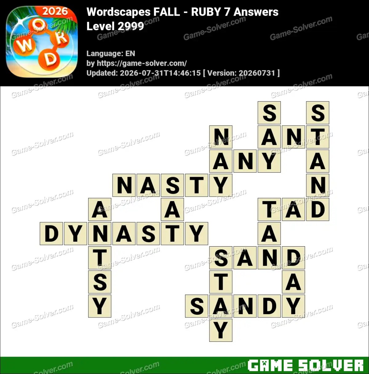 Wordscapes FALL - RUBY 7 Answers