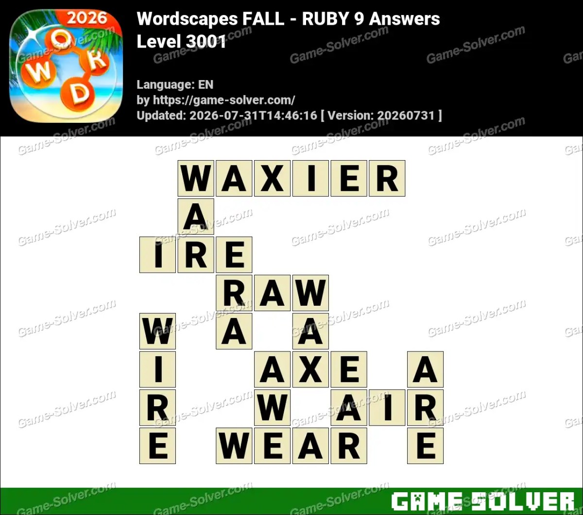 Wordscapes FALL - RUBY 9 Answers Wordscapes FALL - RUBY 9 Answers