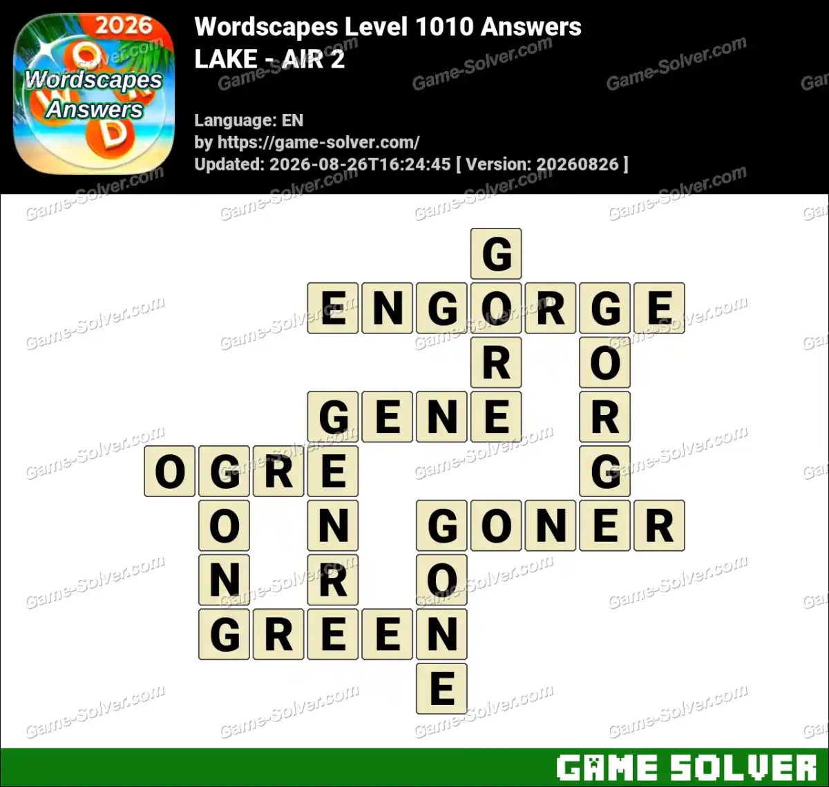 Wordscapes Level 1010 Answers — LAKE - AIR 2