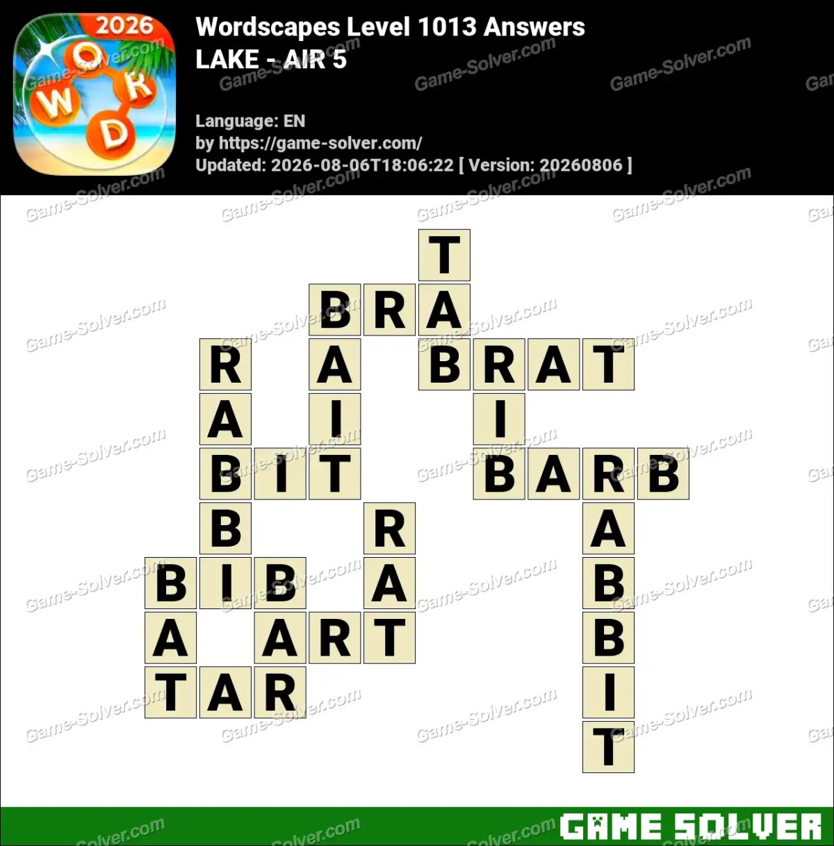 Wordscapes Level 1013 Answers — LAKE - AIR 5