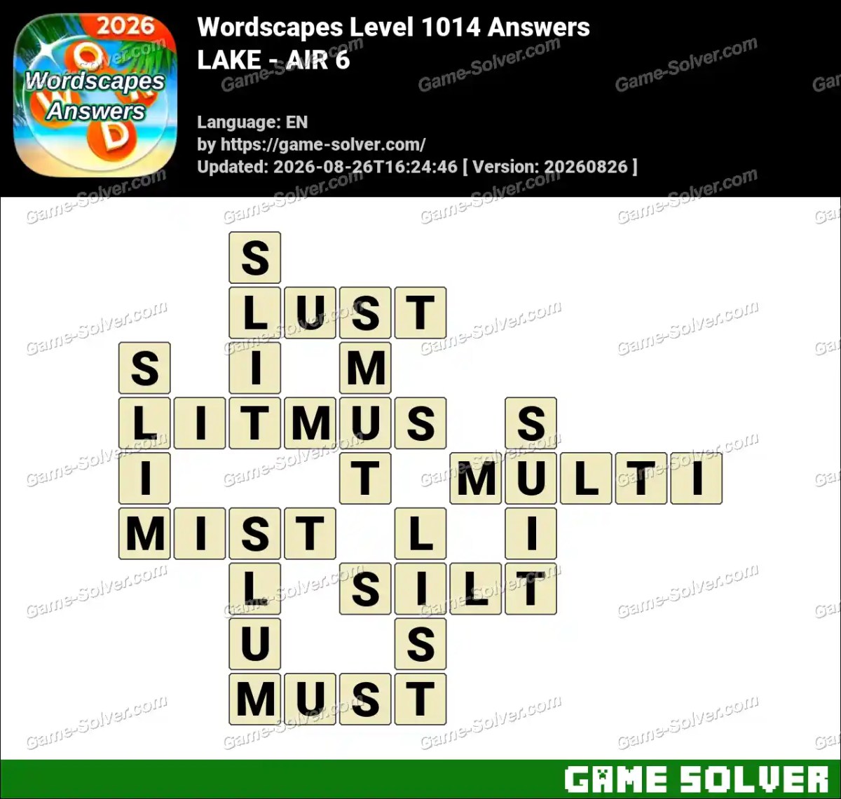 Wordscapes Level 1014 Answers — LAKE - AIR 6