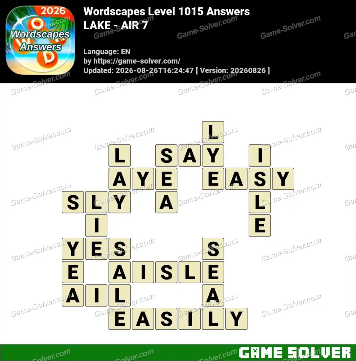 Wordscapes Level 1015 Answers — LAKE - AIR 7