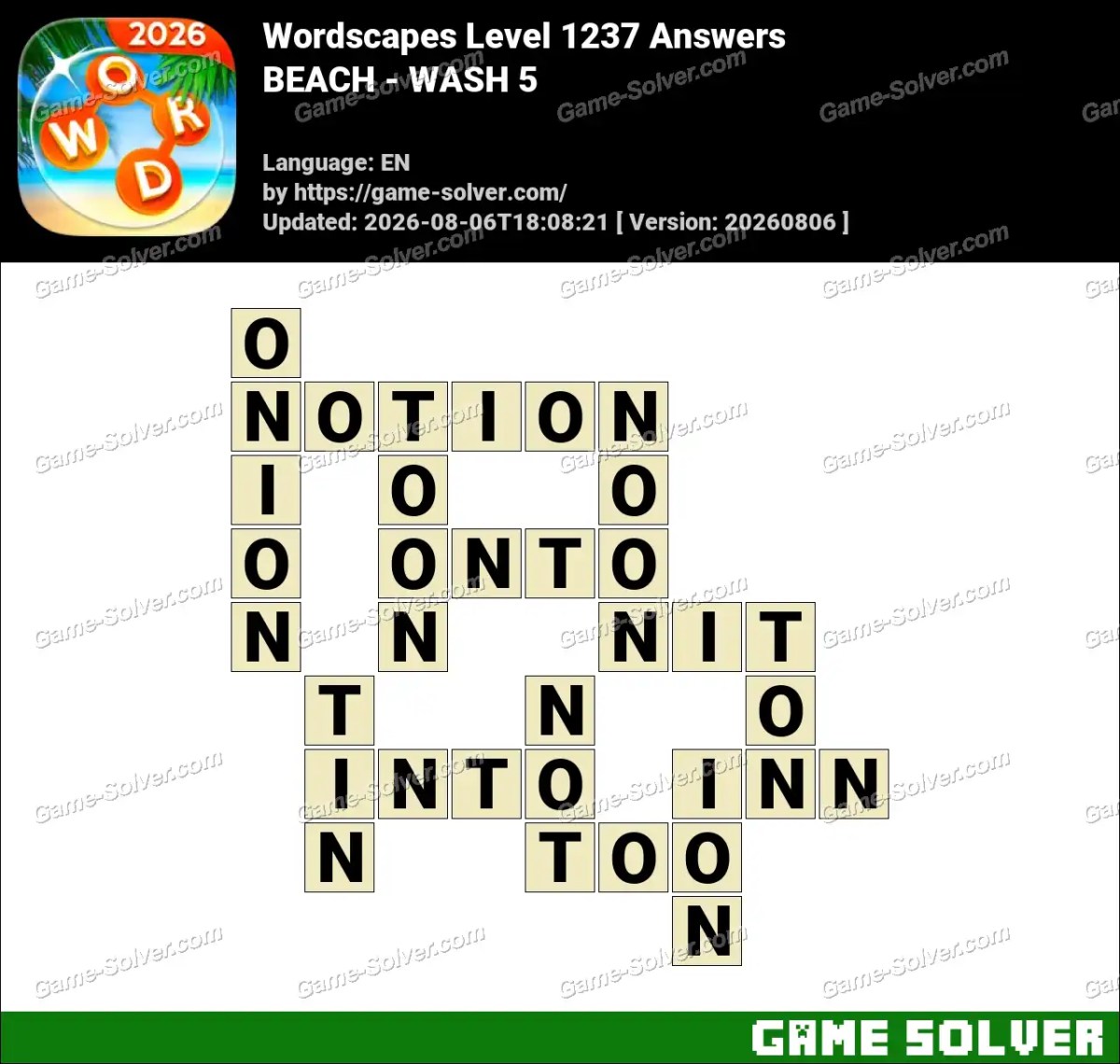 Wordscapes Level 1237 Answers — BEACH - WASH 5