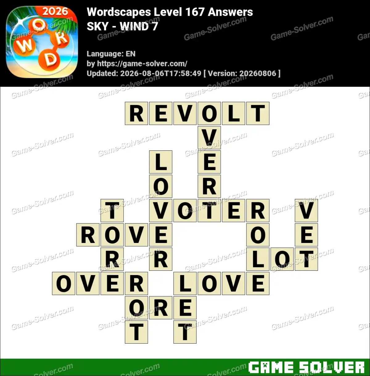 Wordscapes Level 167 Answers — SKY - WIND 7 Wordscapes Level 167 Answers — SKY - WIND 7