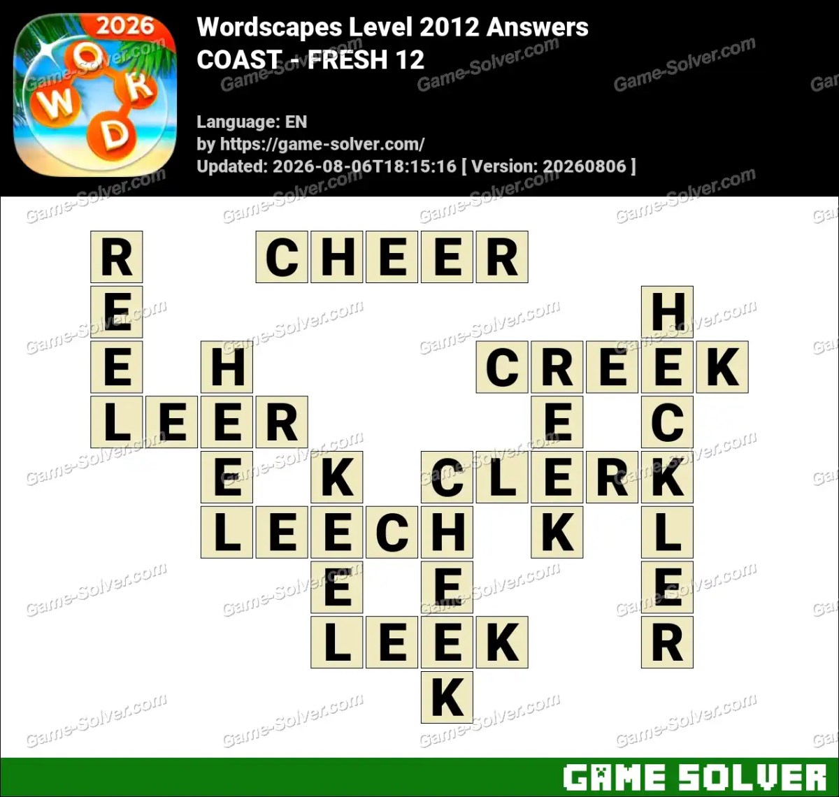 Wordscapes Level 2012 Answers — COAST - FRESH 12