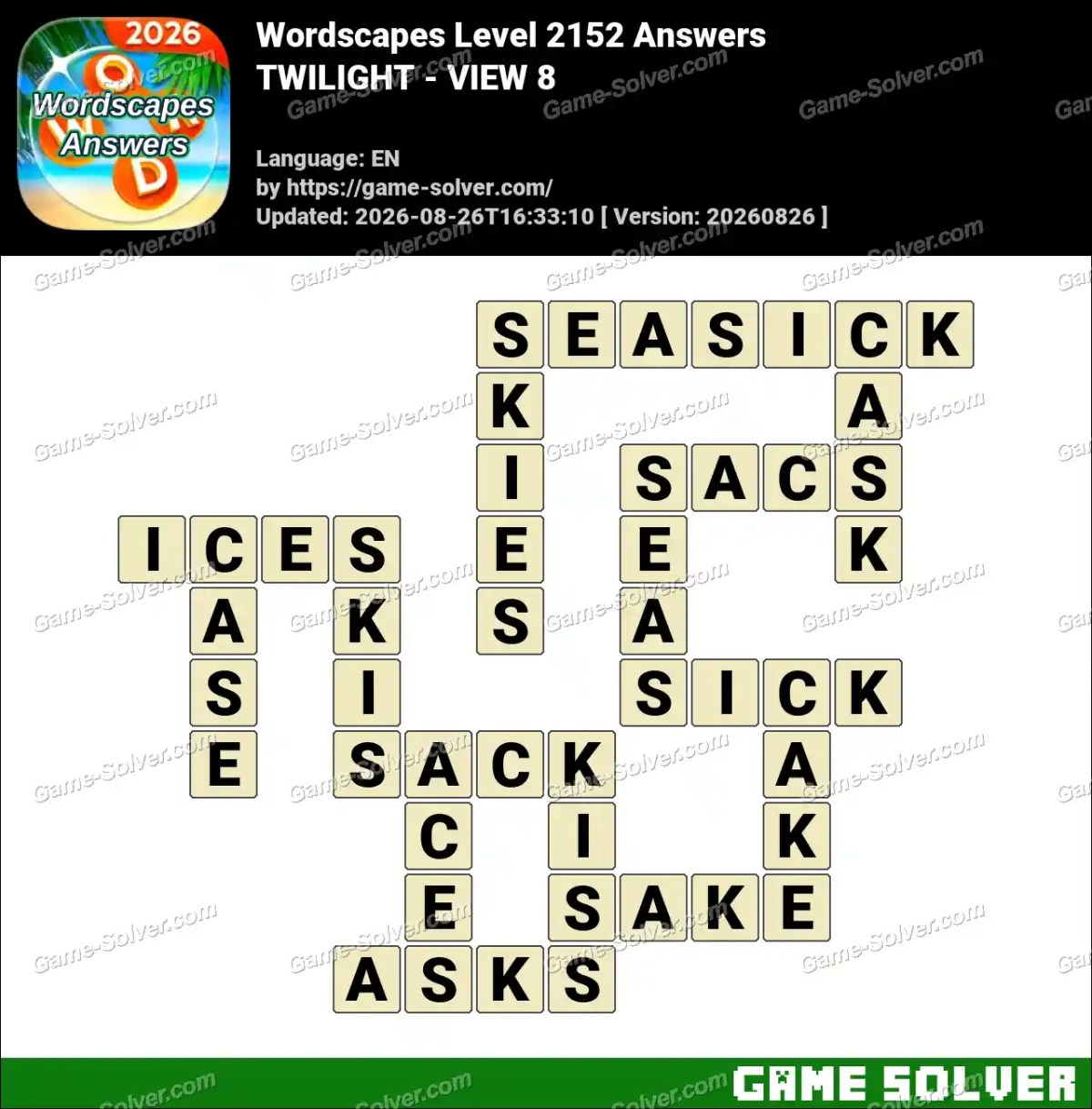 Wordscapes Level 2152 Answers — TWILIGHT - VIEW 8