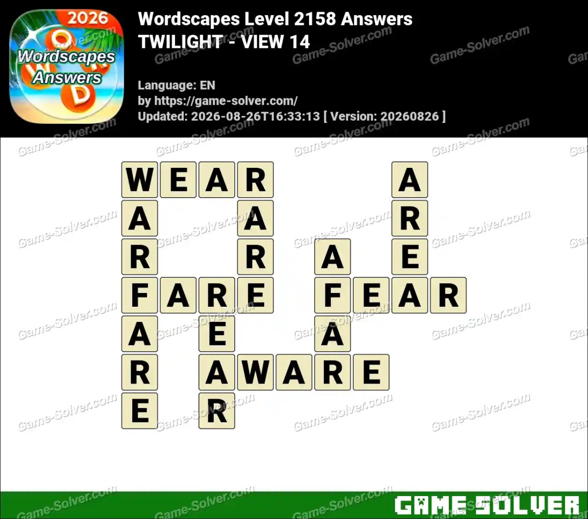 Wordscapes Level 2158 Answers — TWILIGHT - VIEW 14