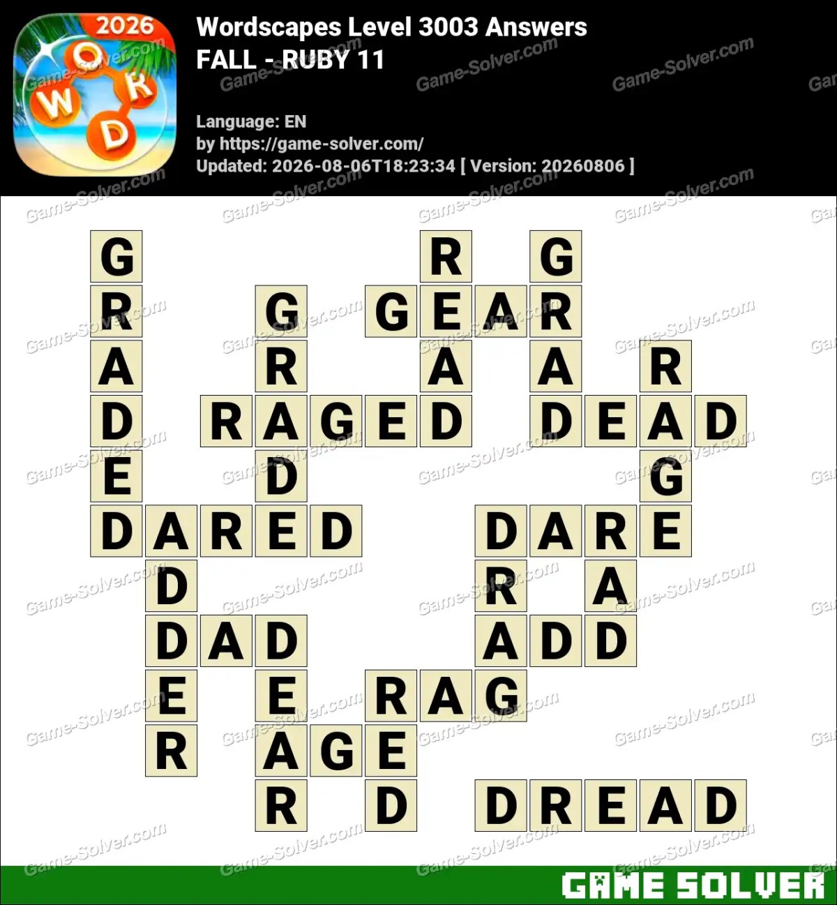 Wordscapes Level 3003 Answers — FALL - RUBY 11