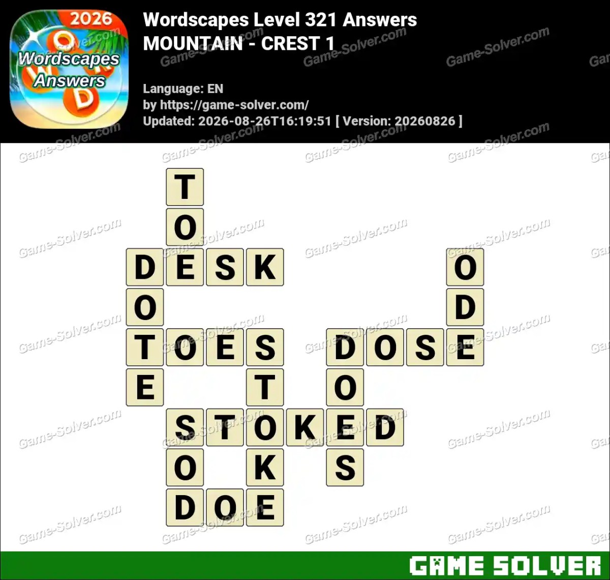 Wordscapes Level 321 Answers — MOUNTAIN - CREST 1