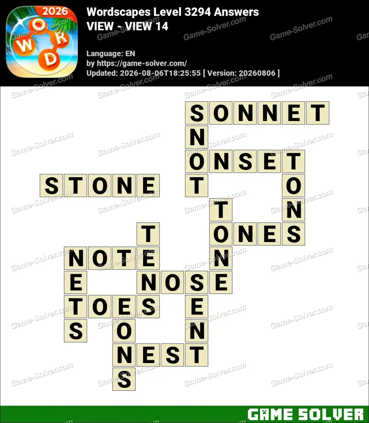 Wordscapes Level 3294 Answers — VIEW - VIEW 14