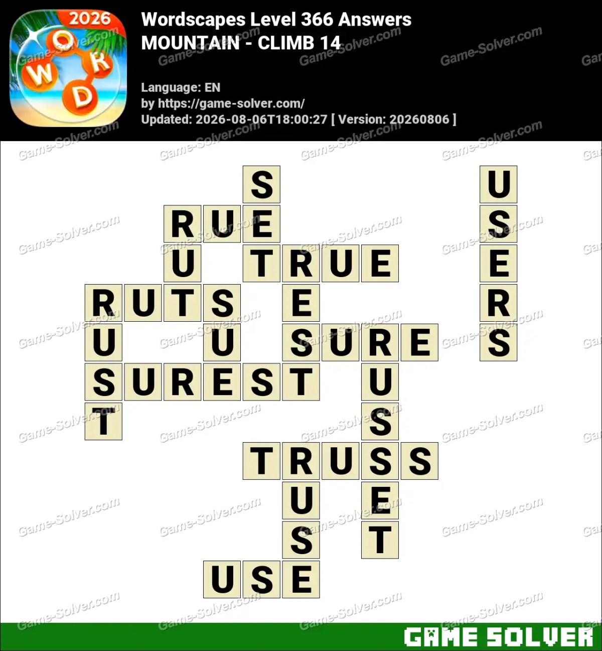 Wordscapes Level 366 Answers — MOUNTAIN - CLIMB 14