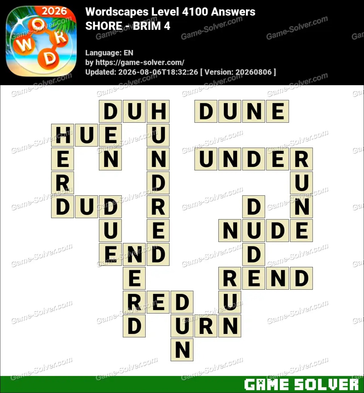 Wordscapes Level 4100 Answers — SHORE - BRIM 4