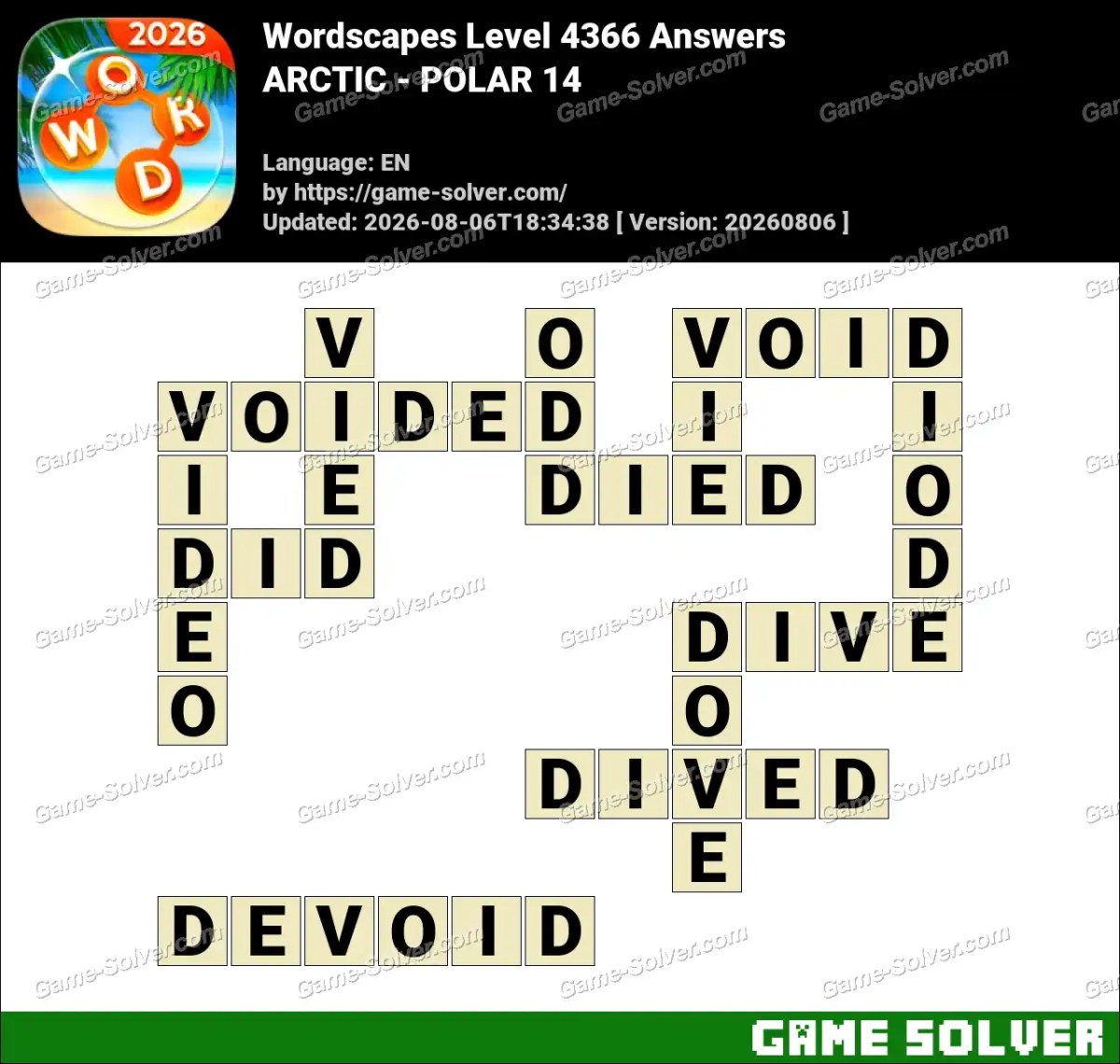 Wordscapes Level 4366 Answers — ARCTIC - POLAR 14