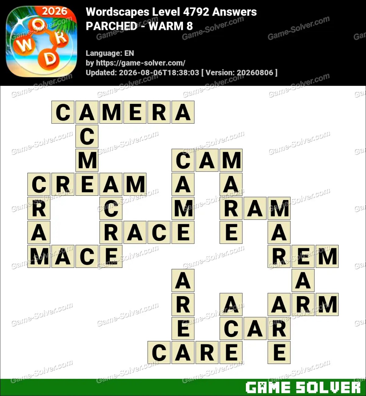 Wordscapes Level 4792 Answers — PARCHED - WARM 8 Wordscapes Level 4792 Answers — PARCHED - WARM 8
