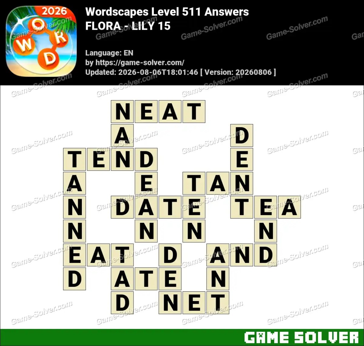 Wordscapes Level 511 Answers — FLORA - LILY 15