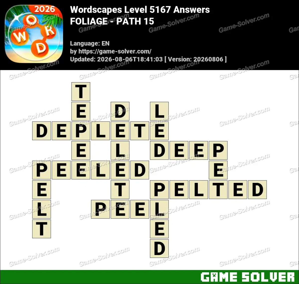 Wordscapes Level 5167 Answers — FOLIAGE - PATH 15