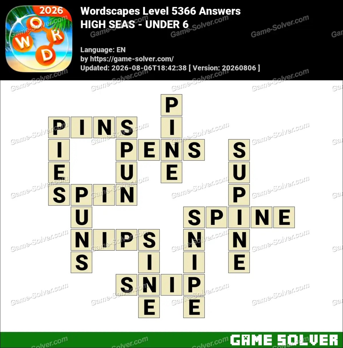 Wordscapes Level 5366 Answers — HIGH SEAS - UNDER 6