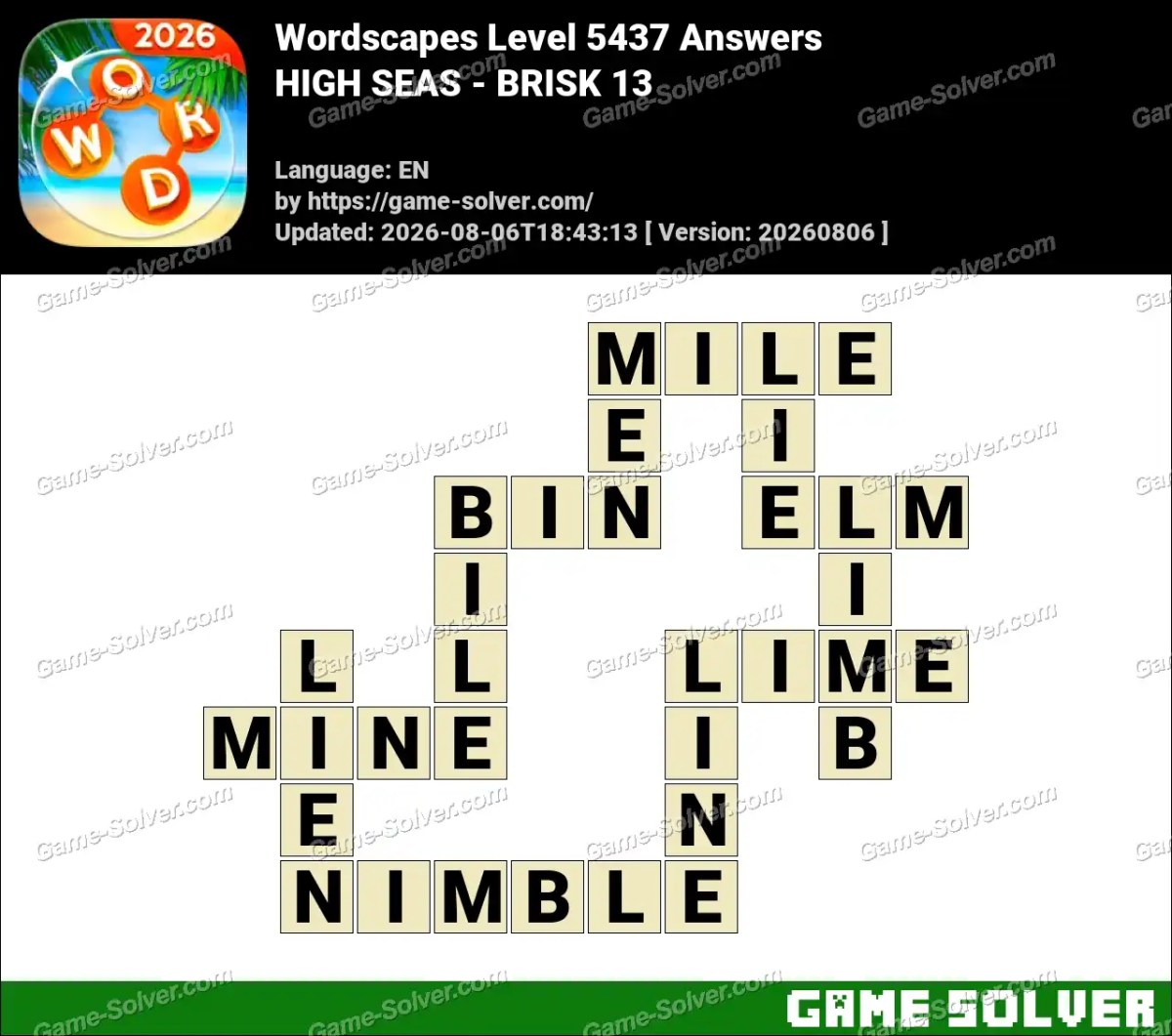 Wordscapes Level 5437 Answers — HIGH SEAS - BRISK 13
