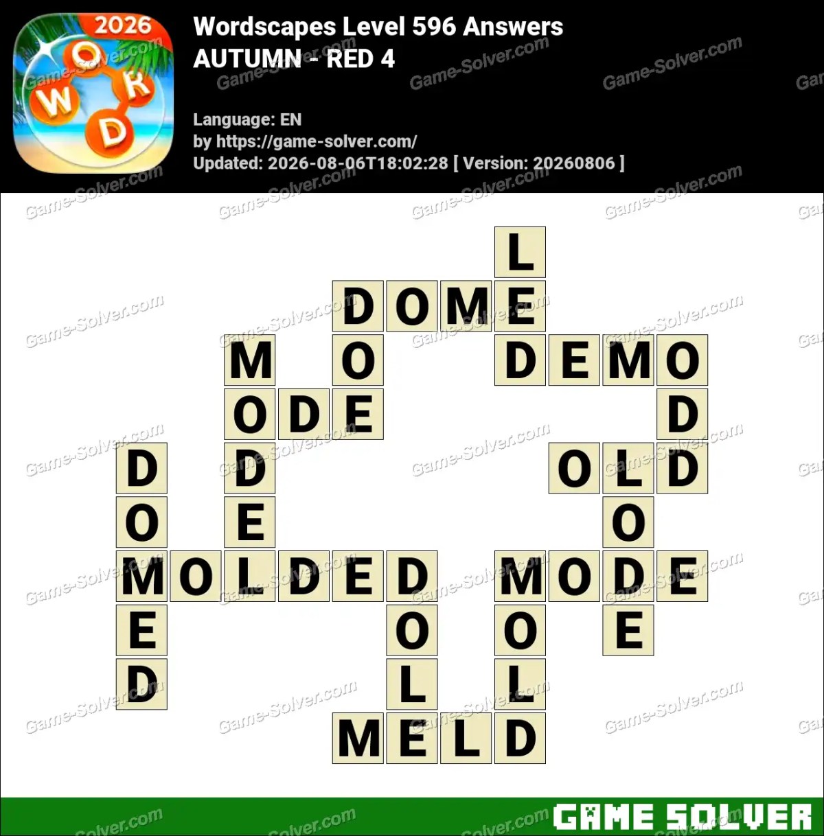 Wordscapes Level 596 Answers — AUTUMN - RED 4