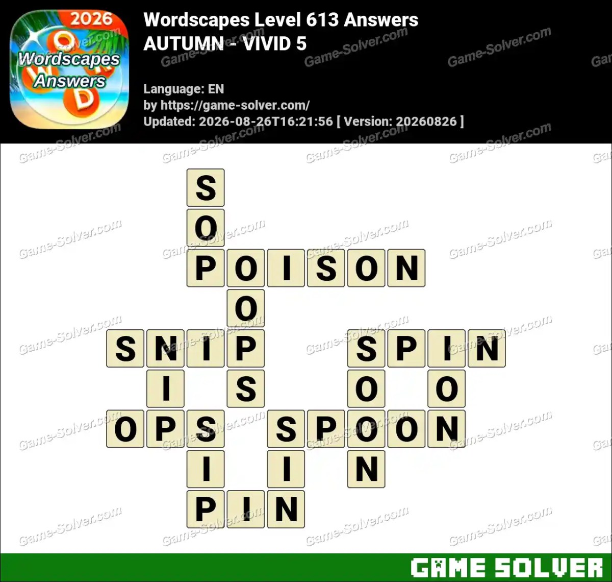 Wordscapes Level 613 Answers — AUTUMN - VIVID 5