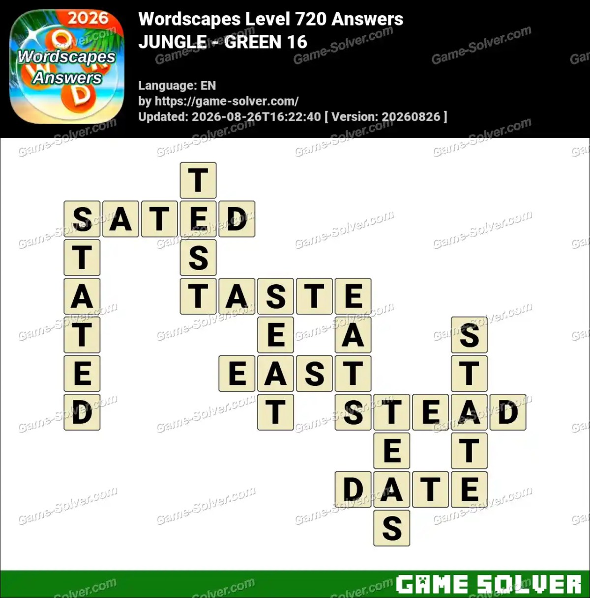 Wordscapes Level 720 Answers — JUNGLE - GREEN 16