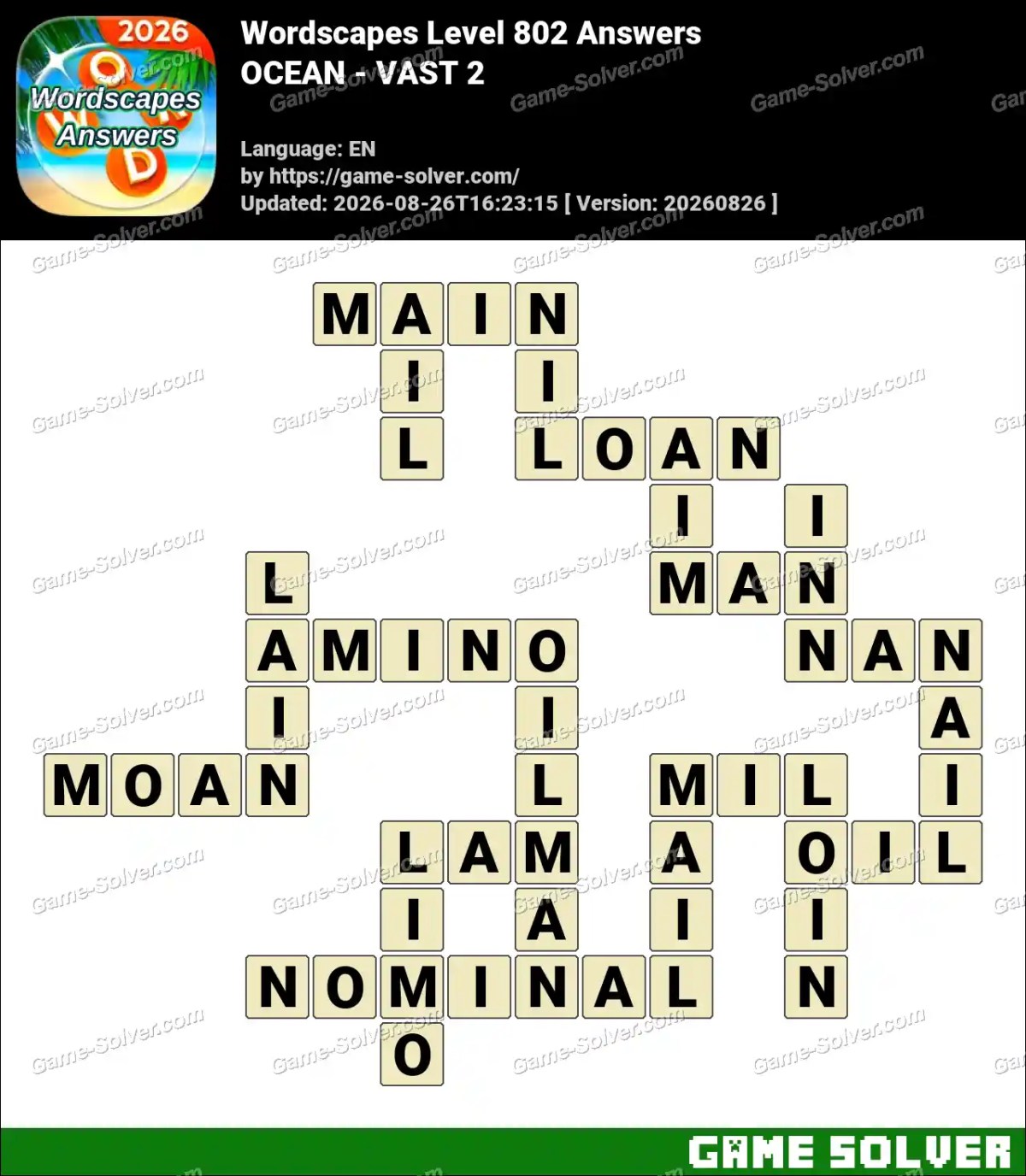 Wordscapes Level 802 Answers — OCEAN - VAST 2